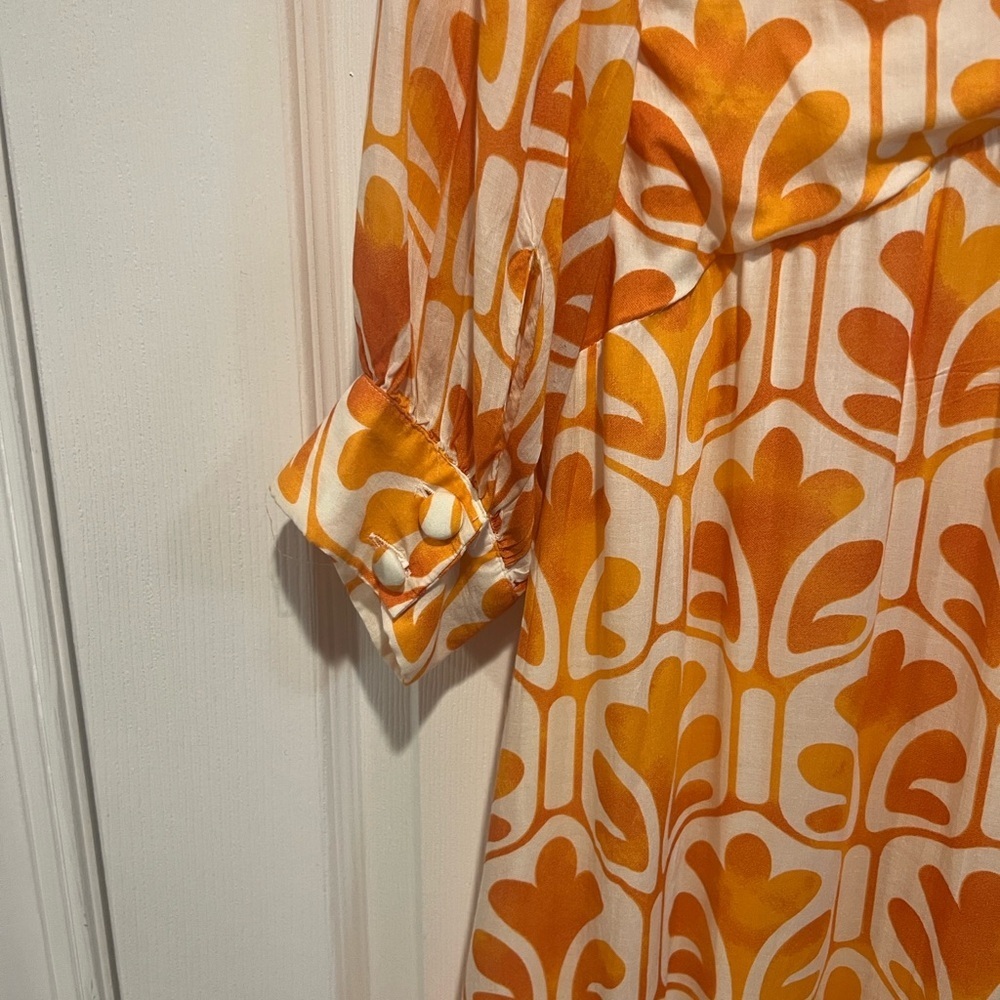 Maeve Anthropologie orange & white printed wrap shirt maxi dress 12 - Picture 6 of 9